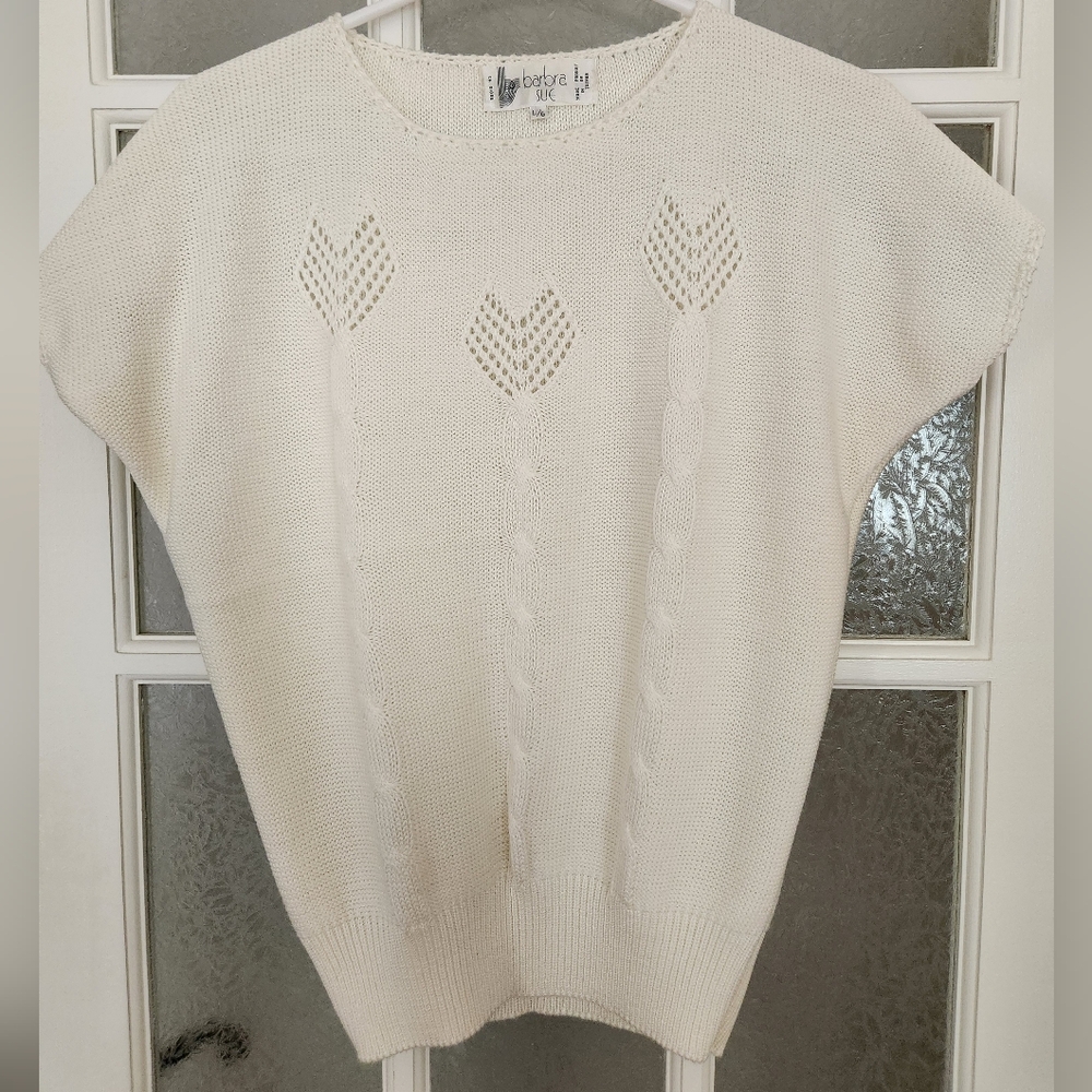 Vintage Off White Short Sleeve knit Sweater